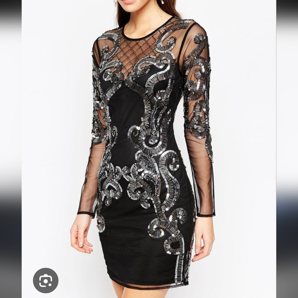 Asos Black & Silver Embellished Mini Dress